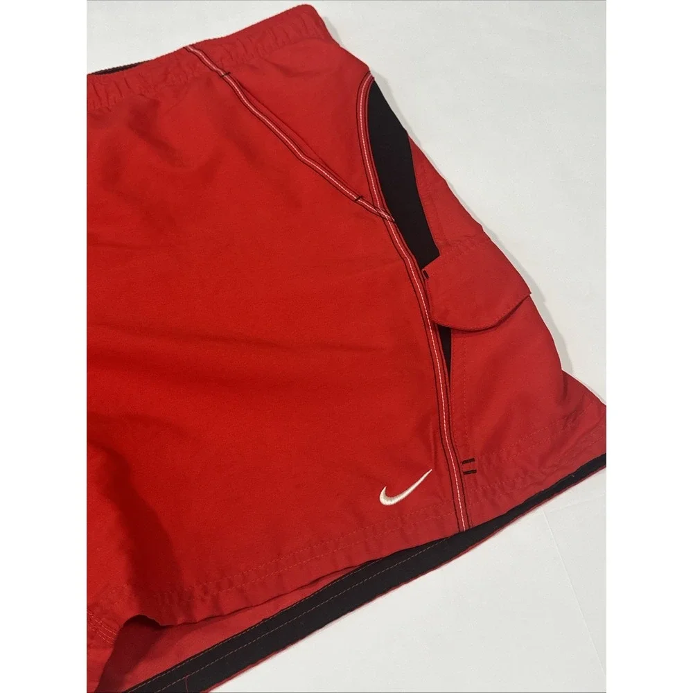 Nike Swim Shorts Mesh Lined Drawstring Red Black Cargo‎ Swoosh Men's Size XL